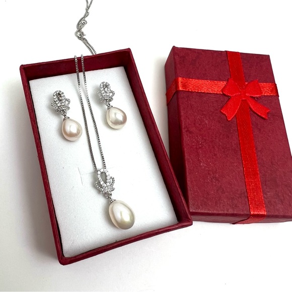 NWT 925 ST SILVER NATURAL PEARL CROWN PENDANT & EARRING JEWELRY SETS - Picture 13 of 15